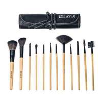 Zoe Ayla 12 pennelli trucco professionali w/ travel case - nero e legno